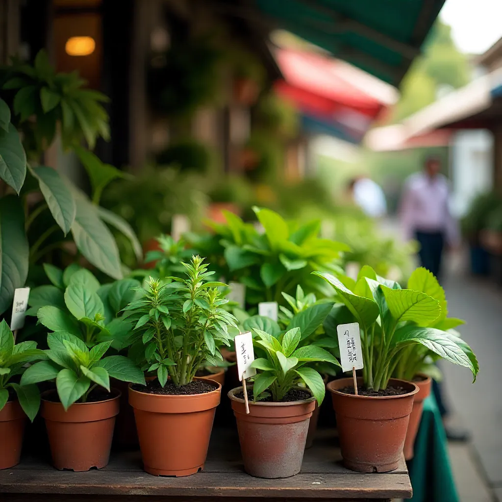 Plant sale banner with pots and wood texture